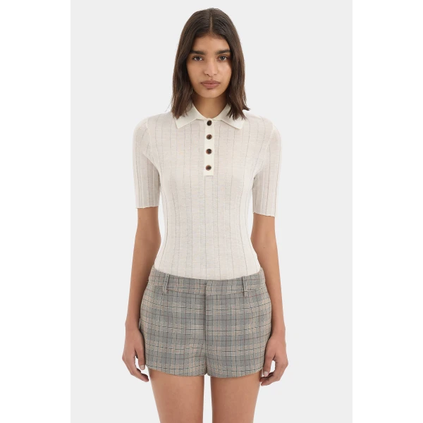 SIR the Label Viona Mini Short in Peach Check | Shorts | Luxury Shoes 