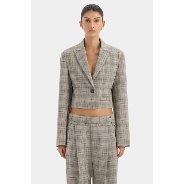 SIR the Label Viona Short Blazer in Peach Check | Blazers | Luxury Shoes 