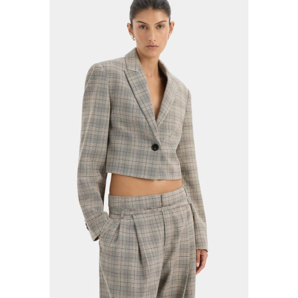 SIR the Label Viona Short Blazer in Peach Check | Blazers | Luxury Shoes 
