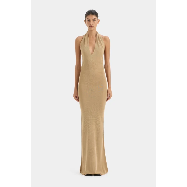 SIR the Label Viroa Knit Maxi Dress in Gold Metallic | Maxi Dresses | Luxury Shoes 