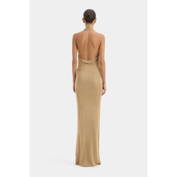 SIR the Label Viroa Knit Maxi Dress in Gold Metallic | Maxi Dresses | Luxury Shoes 