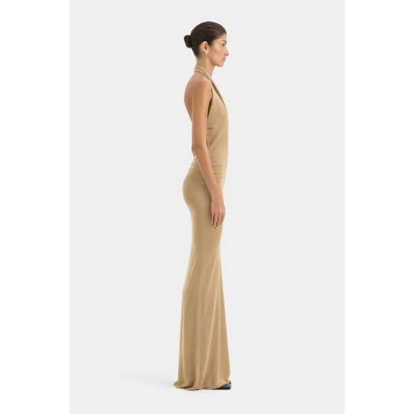 SIR the Label Viroa Knit Maxi Dress in Gold Metallic | Maxi Dresses | Luxury Shoes 