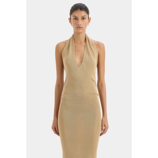 SIR the Label Viroa Knit Maxi Dress in Gold Metallic | Maxi Dresses | Luxury Shoes 