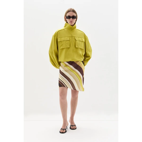 SIR the Label Vivia Skirt in Cafe Lemon Stripe | Midi Skirts | Luxury Shoes 