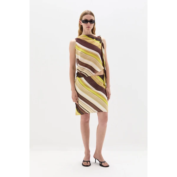 SIR the Label Vivia Skirt in Cafe Lemon Stripe | Midi Skirts | Luxury Shoes 