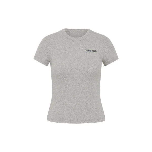 Yes SIR. Ribbed Tee in Grey Marle