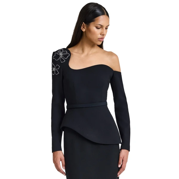 Safiyaa Aime Embroidered Top in Black | Tops | Luxury Shoes 