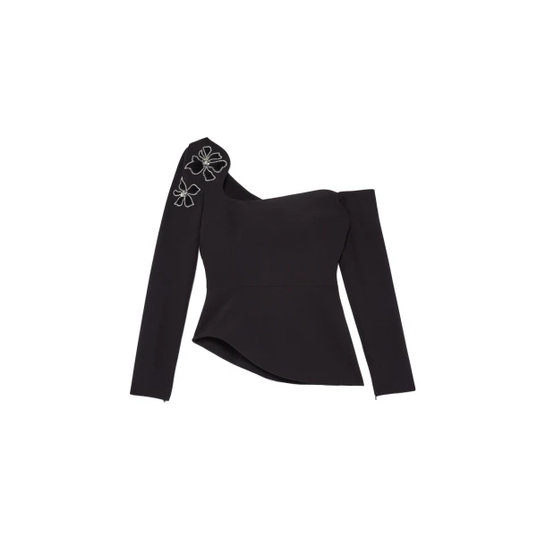 Safiyaa Aime Embroidered Top in Black | Tops | Luxury Shoes 