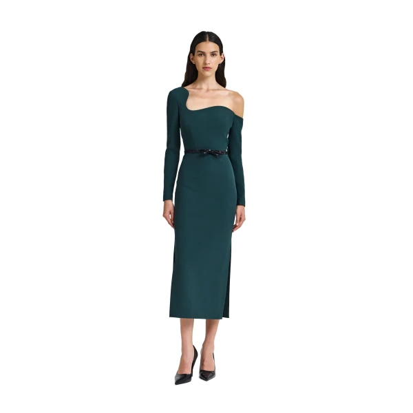 Safiyaa Amia Embroidered Midi Dress in Darkest Spruce | Midi Dresses | Luxury Shoes 