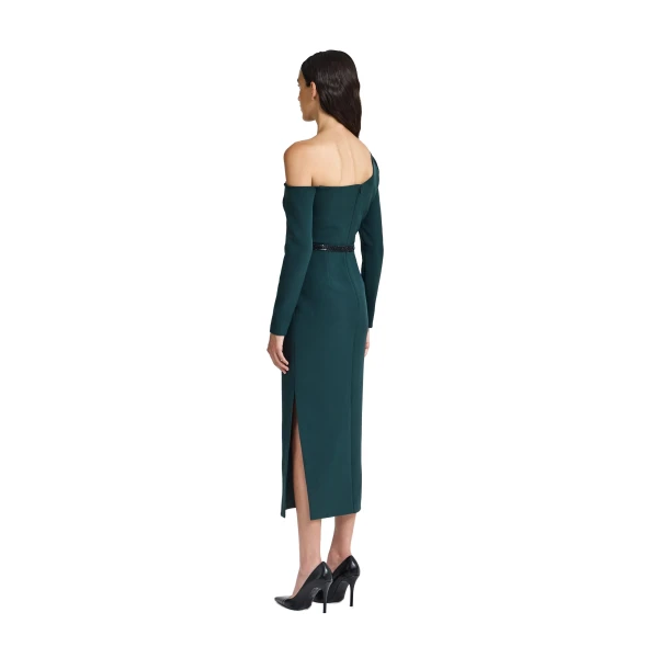 Safiyaa Amia Embroidered Midi Dress in Darkest Spruce | Midi Dresses | Luxury Shoes 