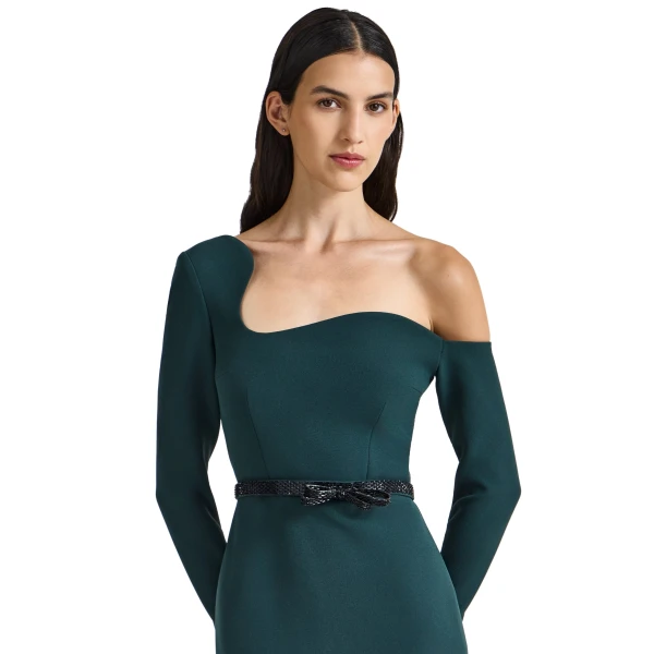 Safiyaa Amia Embroidered Midi Dress in Darkest Spruce | Midi Dresses | Luxury Shoes 