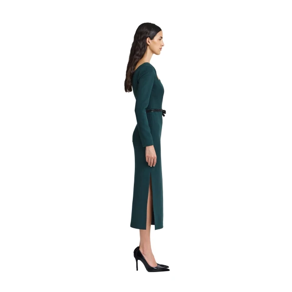 Safiyaa Amia Embroidered Midi Dress in Darkest Spruce | Midi Dresses | Luxury Shoes 
