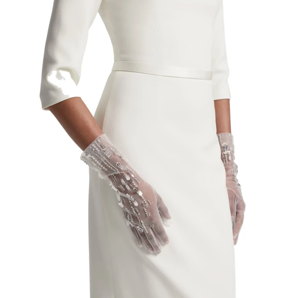 Safiyaa Deja Gloves in Ivory with Crystal Embellishment | Gloves | Luxury Shoes 