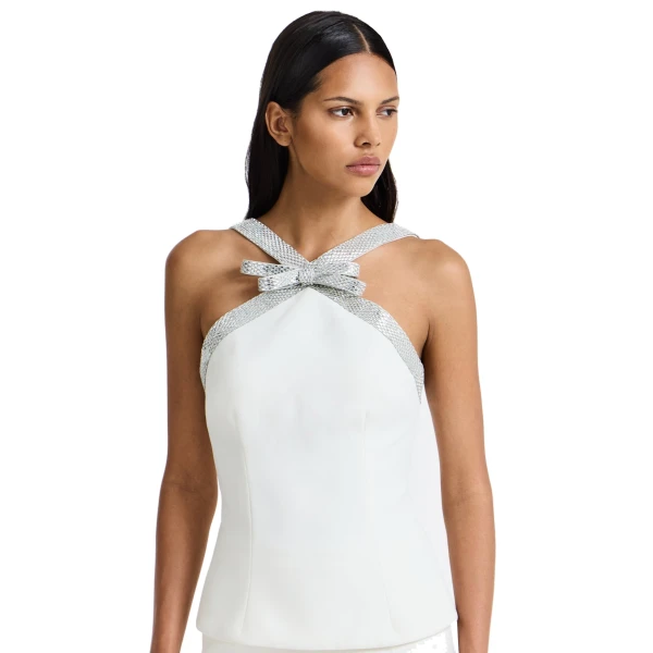 Safiyaa Dienna Embroidered Top in Ivory | Tops | Luxury Shoes 
