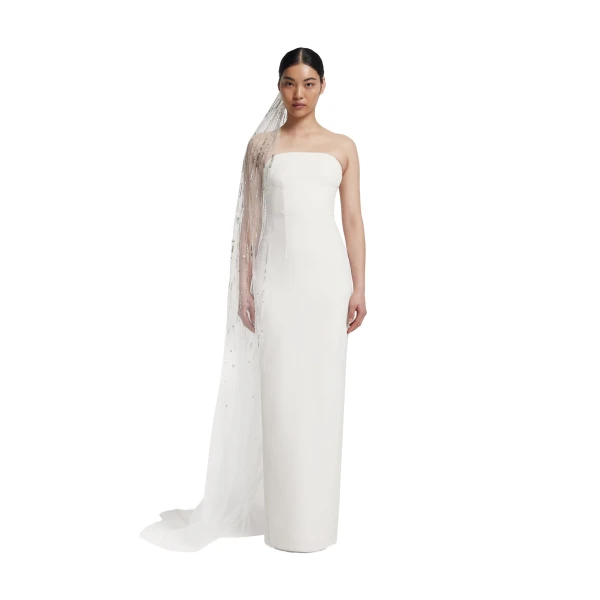 Safiyaa Edith Veil in Ivory with Crystal Embellishment | Hair Accessories | Luxury Shoes 