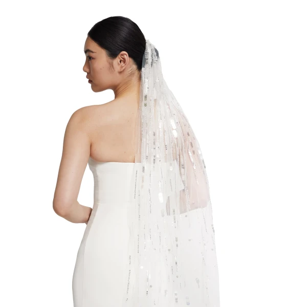 Safiyaa Edith Veil in Ivory with Crystal Embellishment | Hair Accessories | Luxury Shoes 