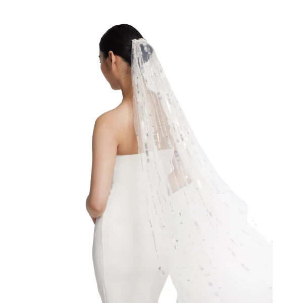 Safiyaa Edith Veil in Ivory with Crystal Embellishment | Hair Accessories | Luxury Shoes 