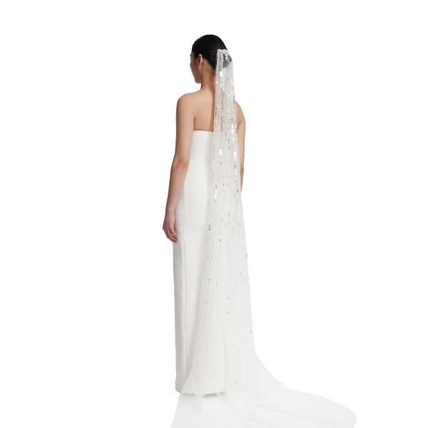 Safiyaa Edith Veil in Ivory with Crystal Embellishment | Hair Accessories | Luxury Shoes 