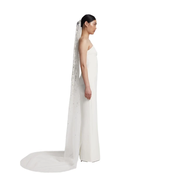 Safiyaa Edith Veil in Ivory with Crystal Embellishment | Hair Accessories | Luxury Shoes 