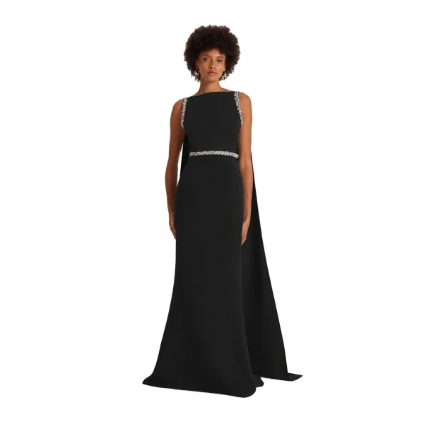 Safiyaa Ginevra Long Dress in Black with Crystal | Maxi Dresses | Luxury Shoes 