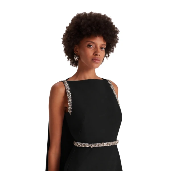 Safiyaa Ginevra Long Dress in Black with Crystal | Maxi Dresses | Luxury Shoes 