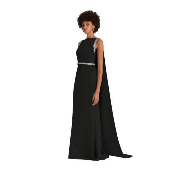 Safiyaa Ginevra Long Dress in Black with Crystal | Maxi Dresses | Luxury Shoes 