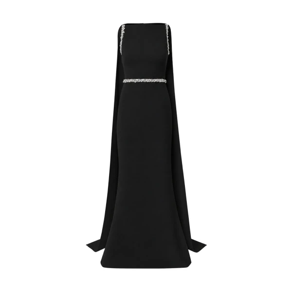 Safiyaa Ginevra Long Dress in Black with Crystal | Maxi Dresses | Luxury Shoes 