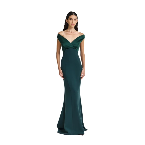 Safiyaa Merissa Long Dress in Darkest Spruce | Maxi Dresses | Luxury Shoes 