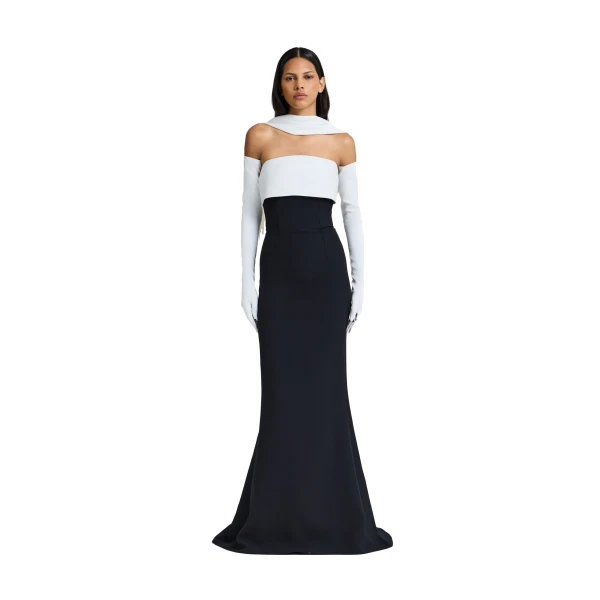 Safiyaa Roshana Long Dress in Ivory and Black | Maxi Dresses | Luxury Shoes 