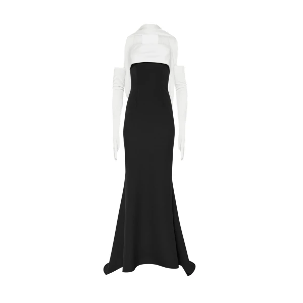 Roshana Long Dress in Ivory and Black