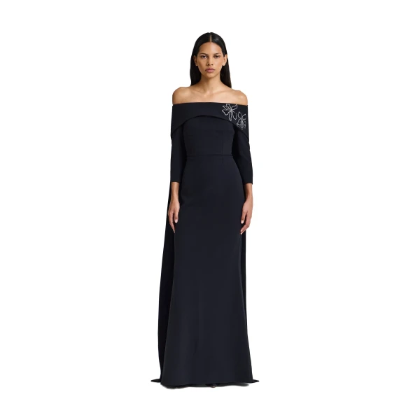 Safiyaa Soshin Long Dress in Black with Bellara Embroidered Harness | Maxi Dresses | Luxury Shoes 