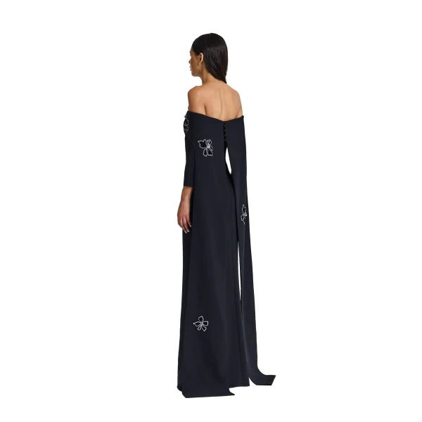 Safiyaa Soshin Long Dress in Black with Bellara Embroidered Harness | Maxi Dresses | Luxury Shoes 