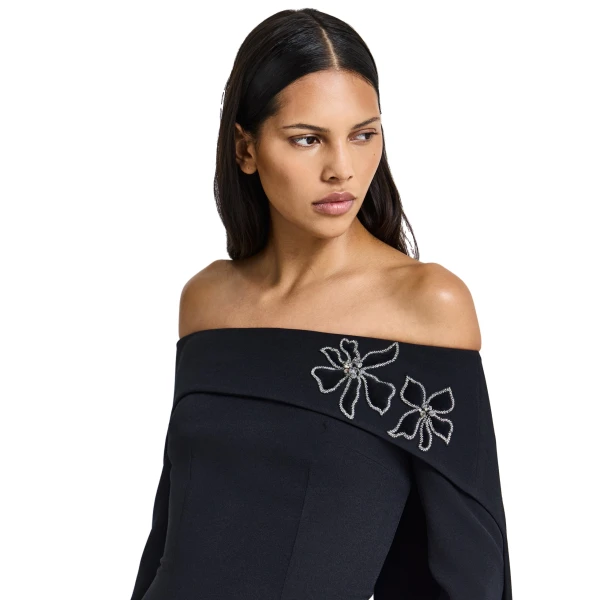Safiyaa Soshin Long Dress in Black with Bellara Embroidered Harness | Maxi Dresses | Luxury Shoes 