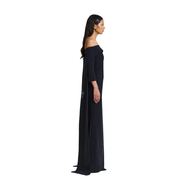 Safiyaa Soshin Long Dress in Black with Bellara Embroidered Harness | Maxi Dresses | Luxury Shoes 