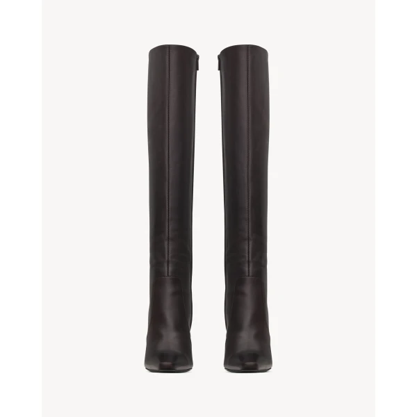 Brown Saint Laurent 77 Boots in Smooth Leather, Brown, view 3 | Boots