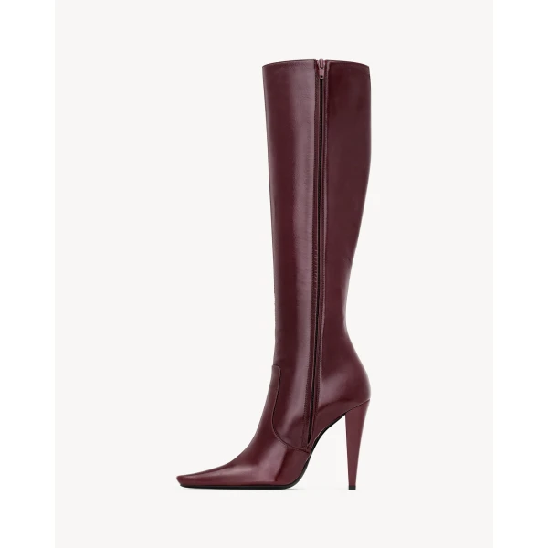 Red Saint Laurent 77 Boots in Smooth Leather, Vintage Bordeaux, view 4 | Boots