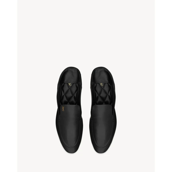 Black Saint Laurent Alain Slippers in Smooth Leather, view 4 | Loafers