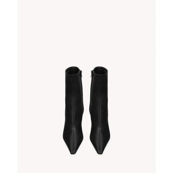 Black Saint Laurent Ashley Booties in Smooth Leather, Black, 90 mm, view 2 | Boots