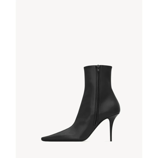 Black Saint Laurent Ashley Booties in Smooth Leather, Black, 90 mm, view 3 | Boots