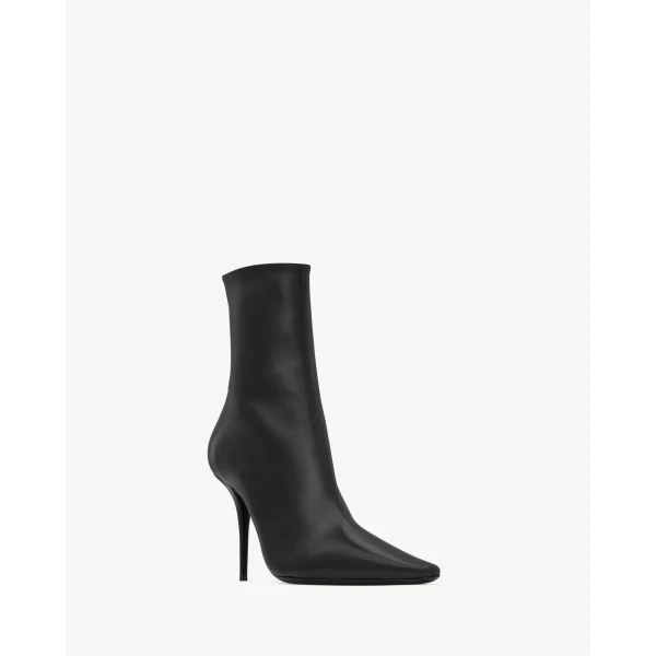 Black Saint Laurent Ashley Booties in Smooth Leather, Black, 90 mm, view 4 | Boots