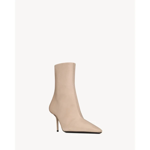 Beige Saint Laurent Ashley Booties in Smooth Leather, Nude, view 4 | Boots
