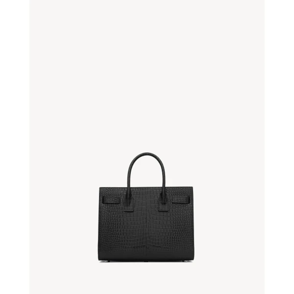 Black Saint Laurent Baby Sac de Jour in Crocodile-Embossed Leather, view 3 | Totes & Top-Handle Bags