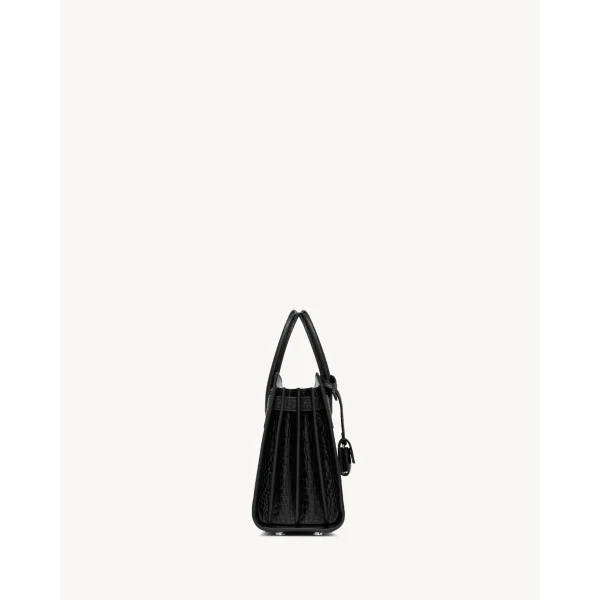 Black Saint Laurent Baby Sac de Jour in Crocodile-Embossed Leather, view 4 | Totes & Top-Handle Bags