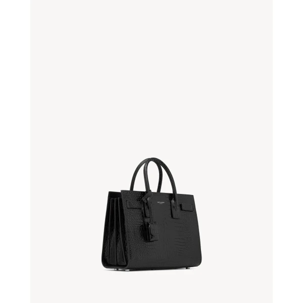 Black Saint Laurent Baby Sac de Jour in Crocodile-Embossed Leather, view 5 | Totes & Top-Handle Bags