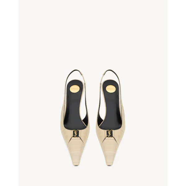 Ivory Saint Laurent Babylone Breteuil Slingback Pumps in Hagfish, Ivory, view 2 | Heels