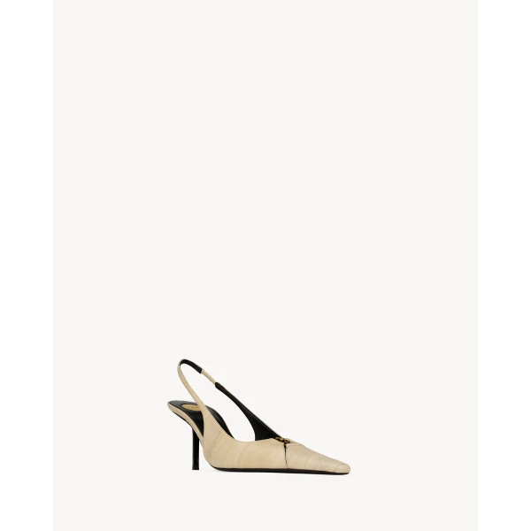 Ivory Saint Laurent Babylone Breteuil Slingback Pumps in Hagfish, Ivory, view 3 | Heels