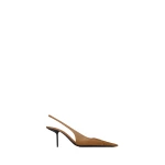 Brown Saint Laurent Babylone Breteuil Slingback Pumps in Smooth Leather, Macadamia, 75 mm | Heels