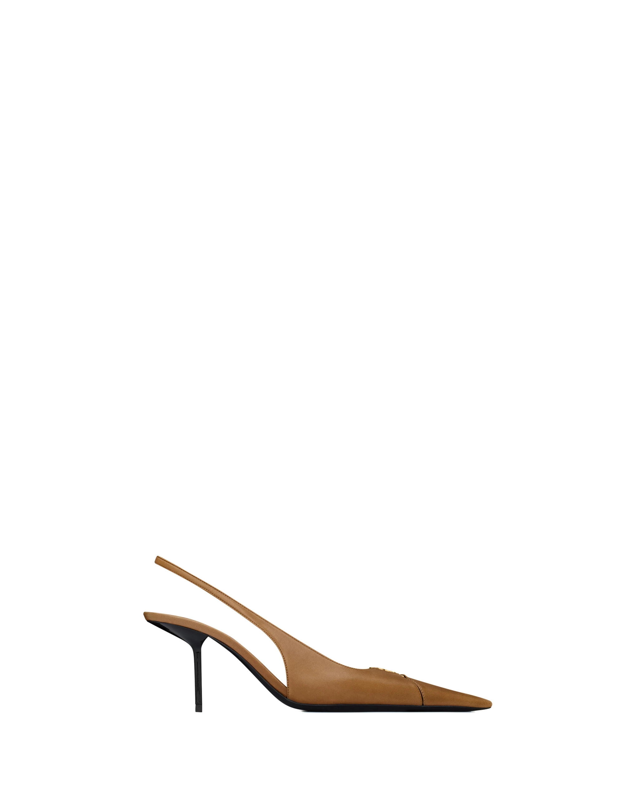 Saint Laurent Babylone Breteuil Slingback Pumps in Smooth Leather, Macadamia, 75 mm Brown Saint Laurent Babylone Breteuil Slingback Pumps in Smooth Leather, Macadamia, 75 mm | Heels