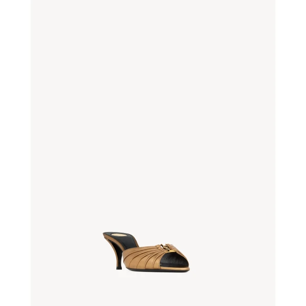 Metallic Saint Laurent Babylone Mules in Metallic Leather, Metal Persian, 60 mm, view 3 | Mules