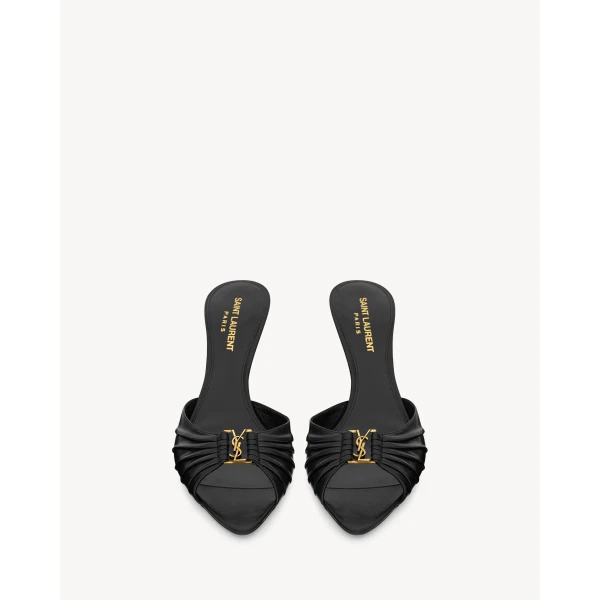 Black Saint Laurent Babylone Mules in Smooth Leather, Black, 60 mm, view 2 | Mules